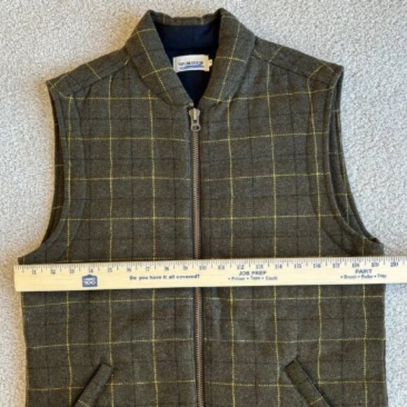 Rare Taylor Stitch Vertical Olive Green Plaid Wool Quilted Full Zip Vest Mens 38 - Picture 5 of 10